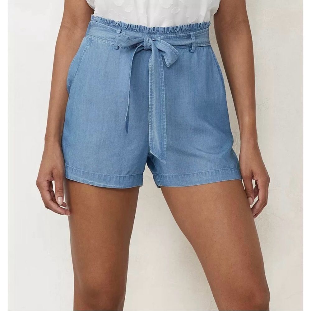 LC Lauren Conrad 3" High-Waisted Paperbag Shorts Chambray NEW Small